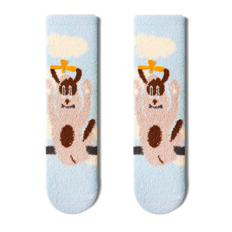 Glad Xvan Coral Cashmere Socks Plus Thick Velvet Warm Cute Cartoon Socks Autumn Winter Floor Socks